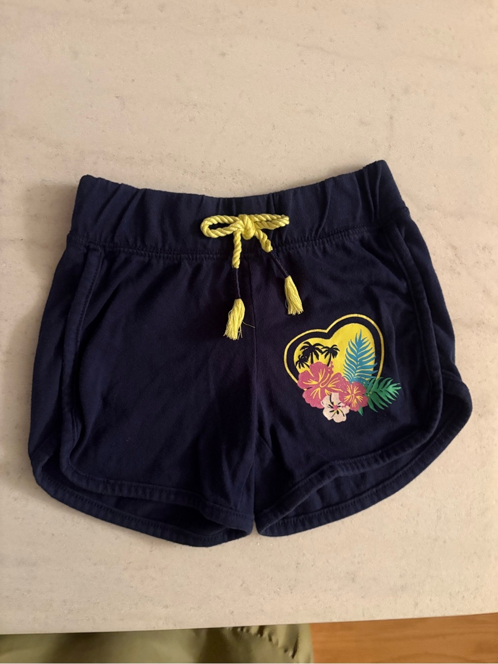 Girls' Navy Tropical Heart Drawstring Athletic Shorts